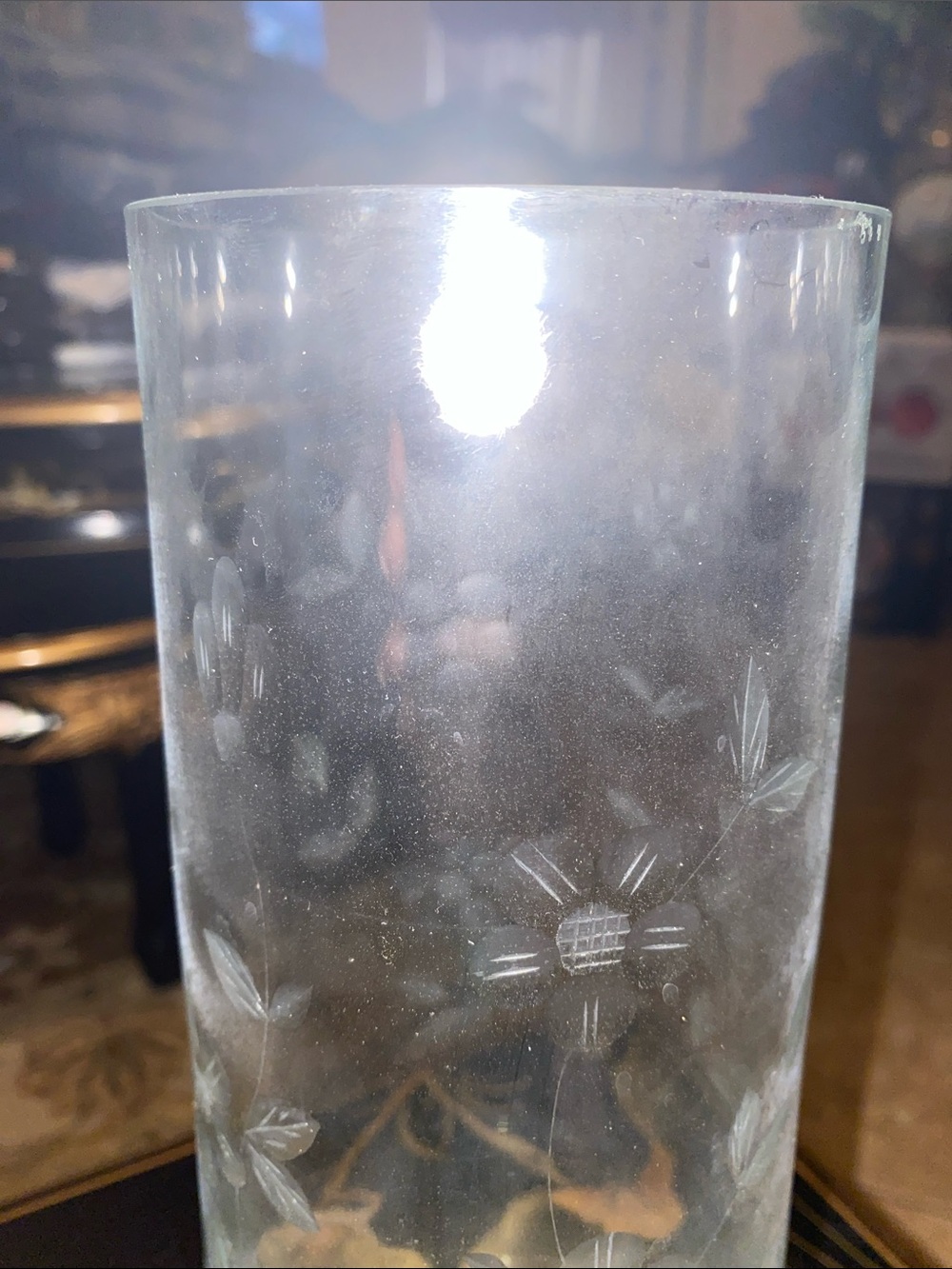 Etched Clear Glass Floral Cylinder Vase - Clear - Picture 2 of 6